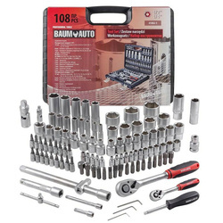 Zestaw komplet narzędzi narzędzia klucze nasadowe walizka nasadki bity 108el. 1/4" 1/2" 6-kątnych 4-32mm BAUMAUTO