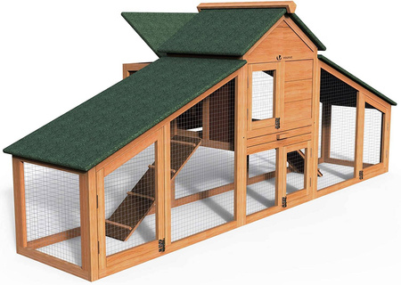 OUTLET VOUNOT Duży Domek kurnik kojec piętrowy dla małych zwierząt siatka dach 210x85x85