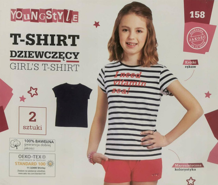 Koszulki t-shirty dziewczęce 2szt krótki rękaw 146