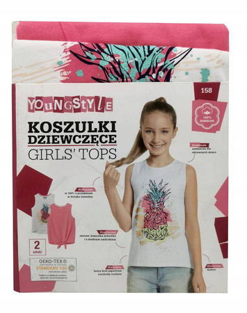 Koszulki t-shirty dziewczęce bez rękawów 2szt 146