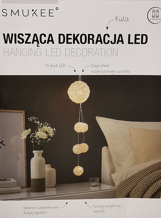 Kula ozdobna dekoracyjna wisząca 15 diod led