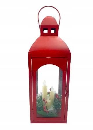 Lampion Latarenka LED Czerwona Świąteczna