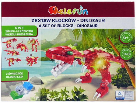OUTLET Klocki zestaw dinozaur elefun 160el 6w1 klocki led