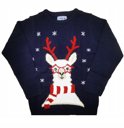 Sweter świąteczny prezent ciepły lama chłopiec 152